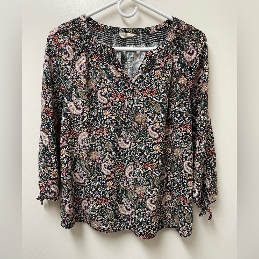 Paisley print 3/4 length sleeve blouse